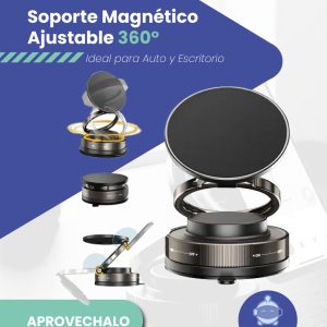 Soporte Magnético 360° Ajustable – Ideal para Auto y Escritorio